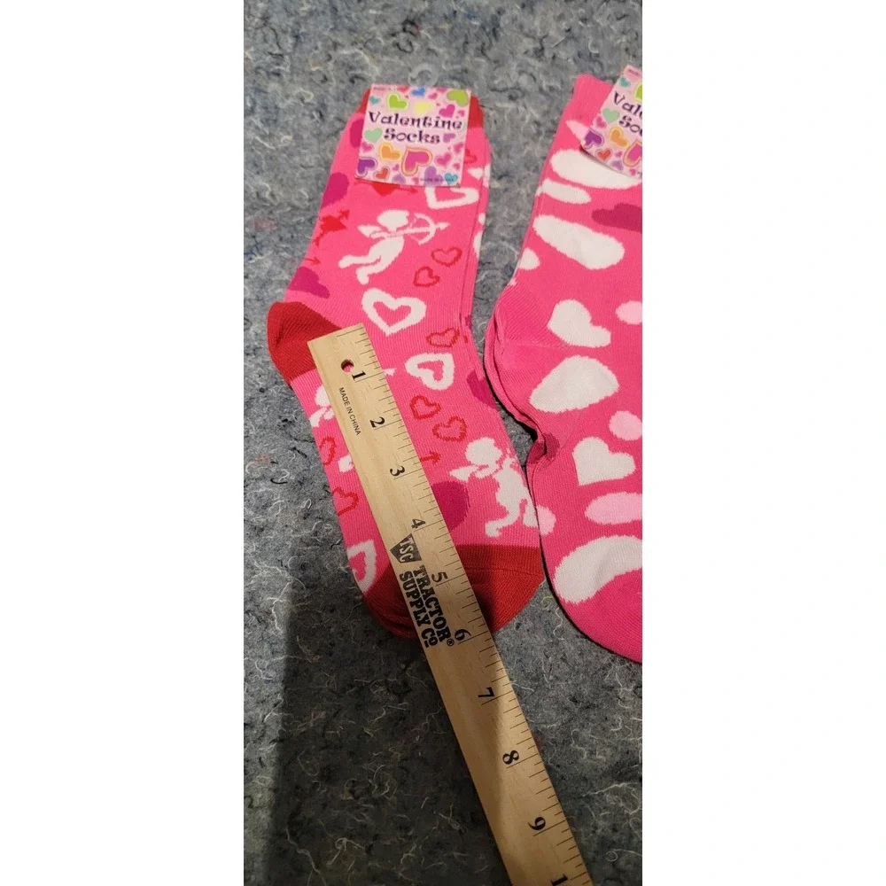 Valentine Socks Unisex Pink/Red Hearts and Cupit Set of‎ 2 Size 9-11